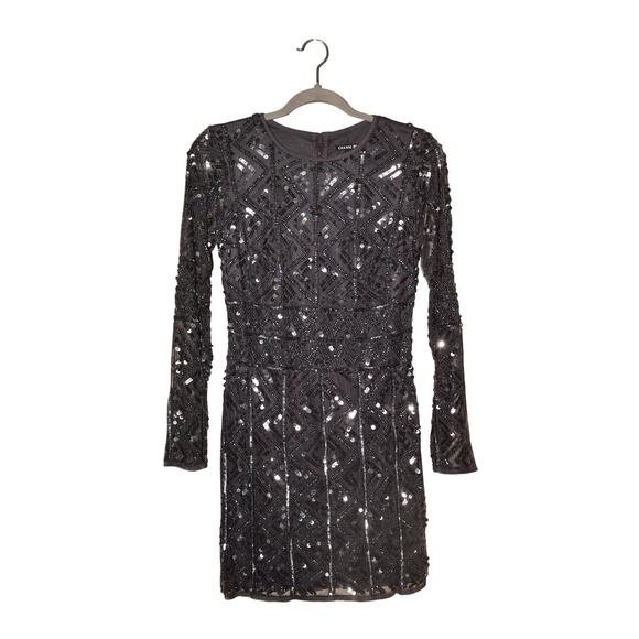 GIANNI BINI $229 Sasha Sequin Mini Sheath Dress Gunmetal Size 4 - Picture 1 of 4